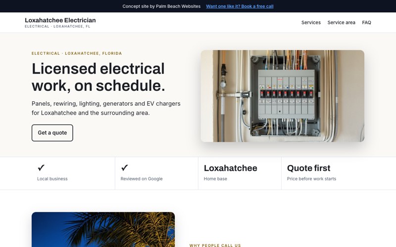 Electrician website concept for Loxahatchee