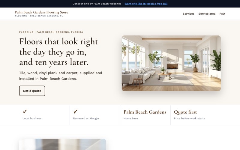 Flooring Store website concept for Palm Beach Gardens