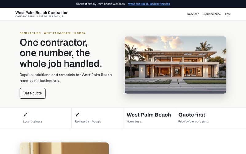 Contractor website concept for West Palm Beach