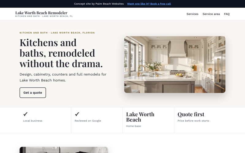 Remodeler website concept for Lake Worth Beach