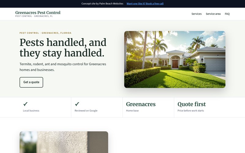 Pest Control website concept for Greenacres