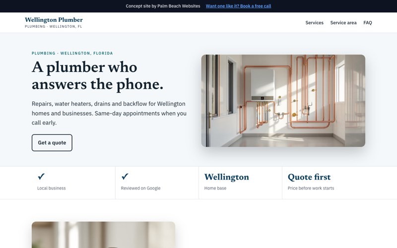 Plumber website concept for Wellington