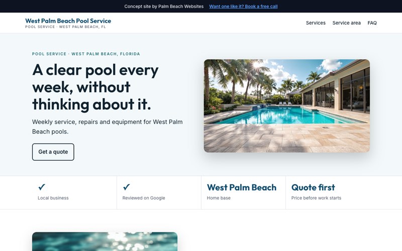 Pool Service website concept for West Palm Beach
