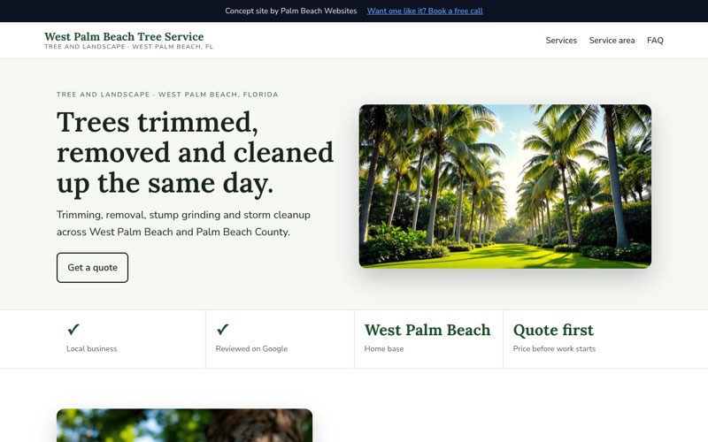 Tree Service website concept for West Palm Beach